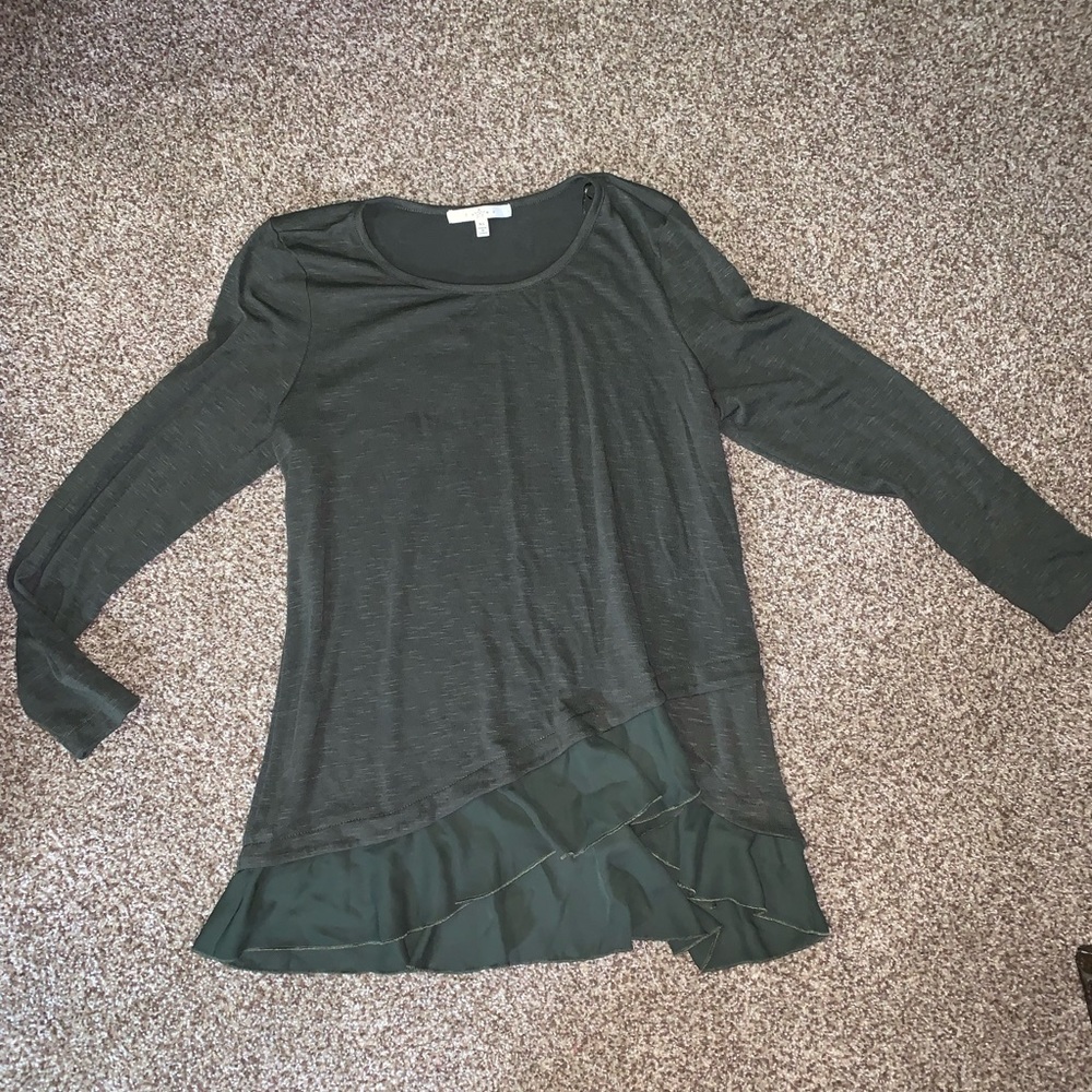 Army green long sleeve ruffle shirt NWT